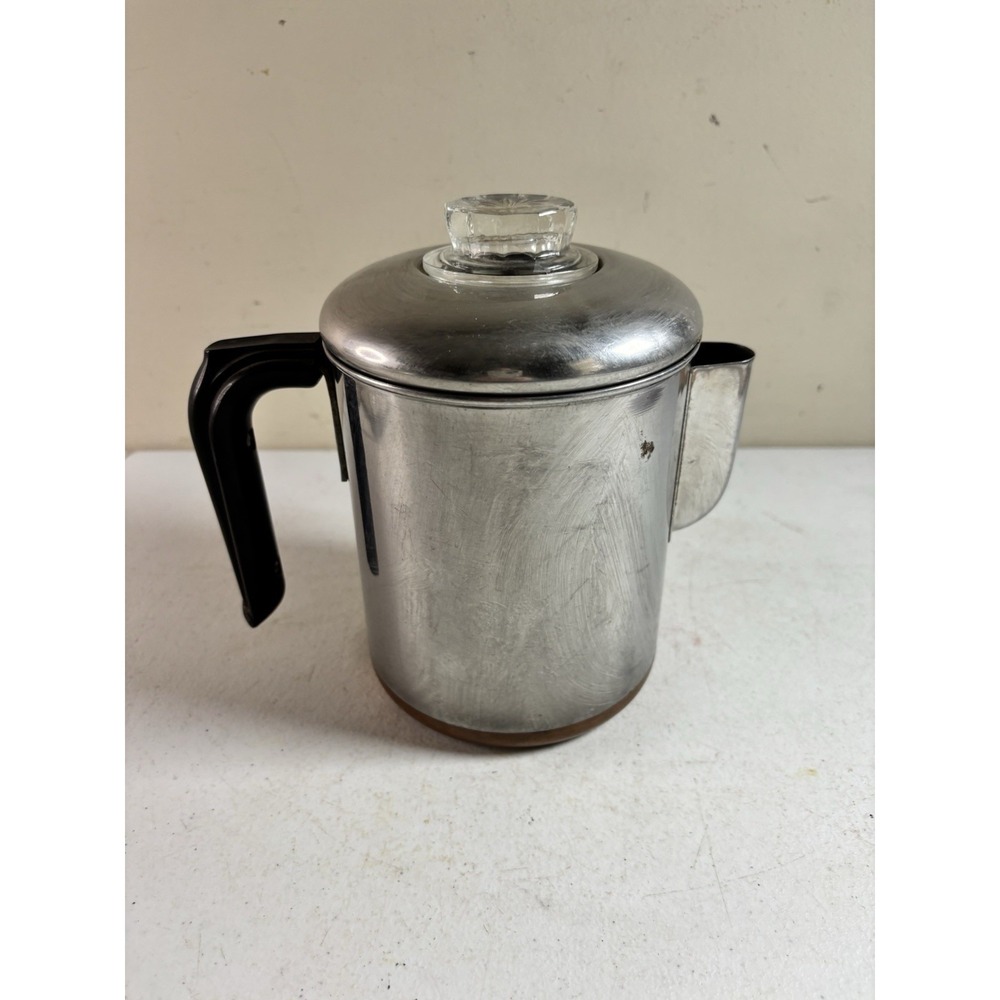 Vintage Revere Ware Stainless Steel Copper Clad 6 Cup Coffee Pot Complete